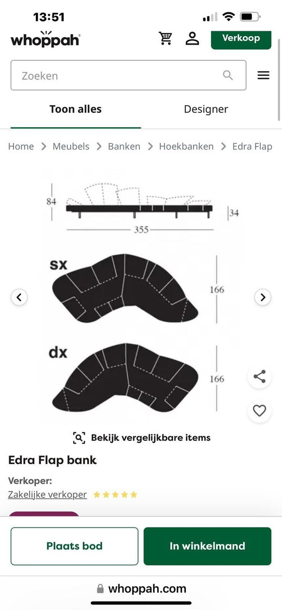 Image 1 of Edra Flap Zwart Leer Design Bank