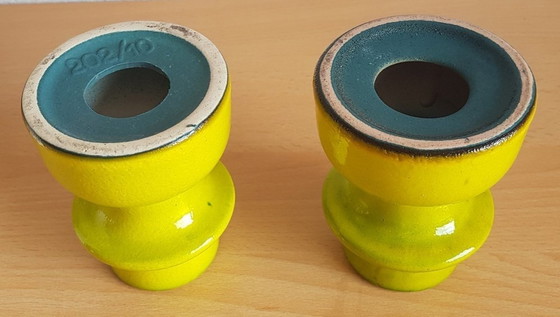 Image 1 of 2X keramische kandelaars uit het ruimtetijdperk, 1970S