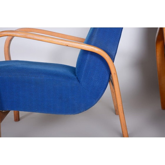 Image 1 of Set van 2 vintage "Art Deco" blauwe fauteuils, Tsjechië 1930