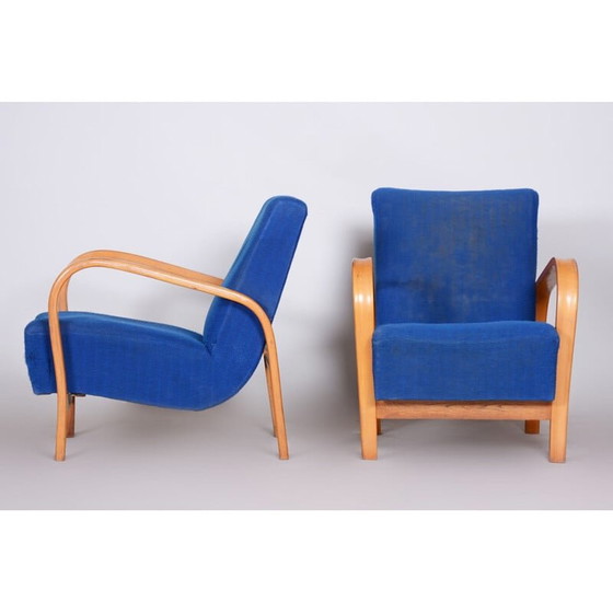 Image 1 of Set van 2 vintage "Art Deco" blauwe fauteuils, Tsjechië 1930