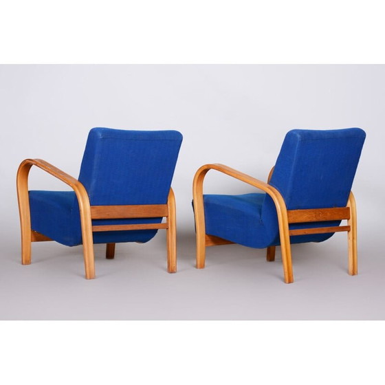 Image 1 of Set van 2 vintage "Art Deco" blauwe fauteuils, Tsjechië 1930