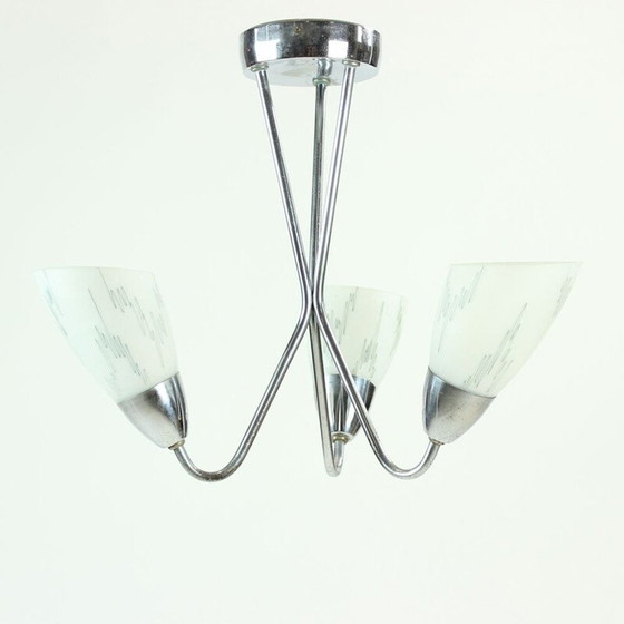 Image 1 of Vintage plafondlamp van chroom en glas, Tsjechië 1960