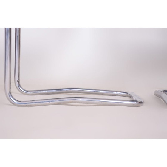 Image 1 of Paar vintage zwart lederen Bauhaus stoelen, jaren 1930