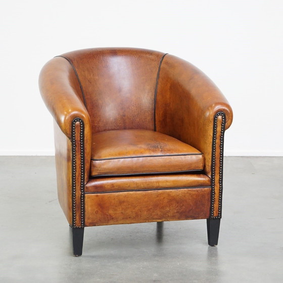 Image 1 of Vintage Clubfauteuil Gemaakt Van Schapenleer