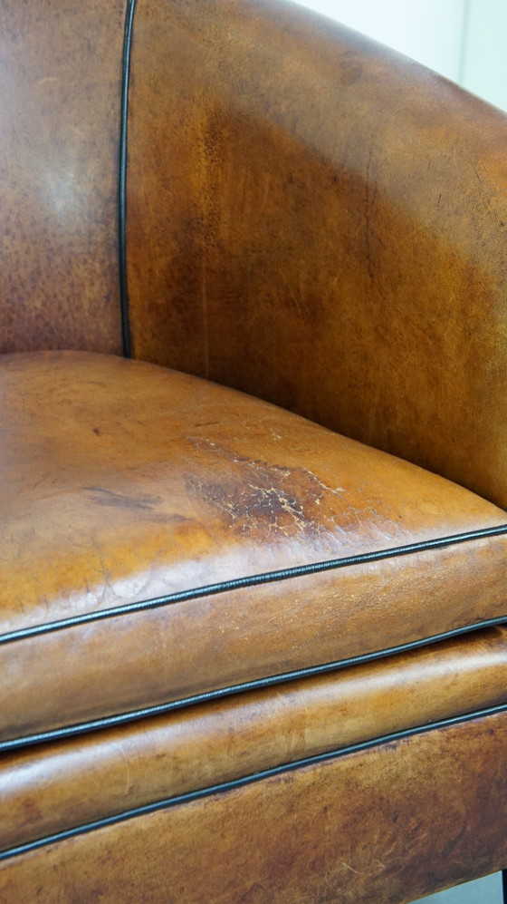 Image 1 of Vintage Clubfauteuil Gemaakt Van Schapenleer