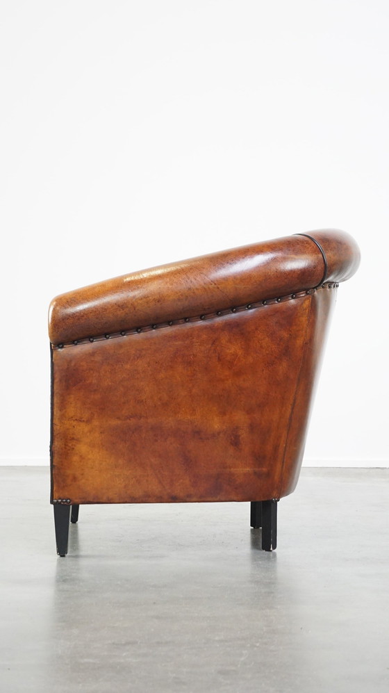 Image 1 of Vintage Clubfauteuil Gemaakt Van Schapenleer