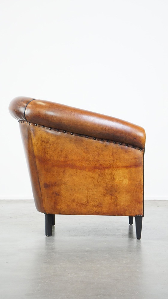 Image 1 of Vintage Clubfauteuil Gemaakt Van Schapenleer