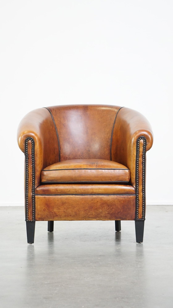 Image 1 of Vintage Clubfauteuil Gemaakt Van Schapenleer