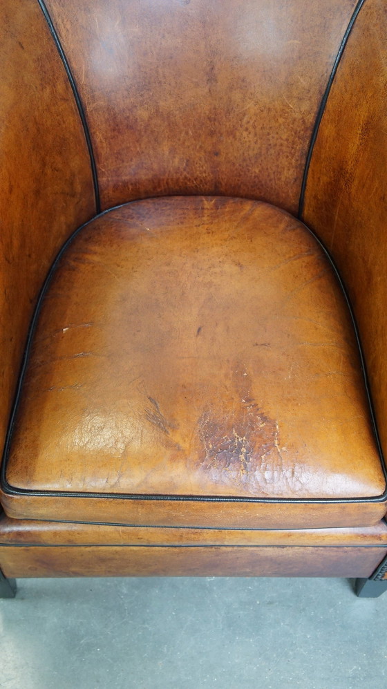 Image 1 of Vintage Clubfauteuil Gemaakt Van Schapenleer