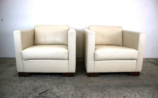 2X Twee Mooie Brühl Fauteuils In Creme/Beige Leren Fauteuils