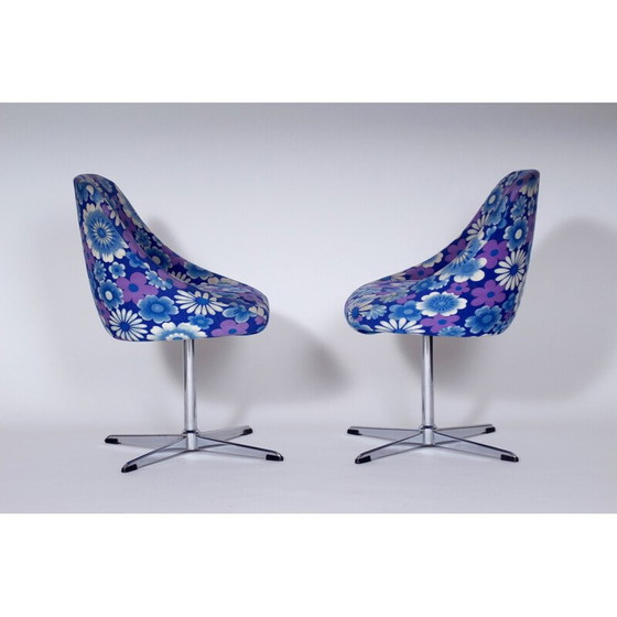 Image 1 of Paar vintage draaistoelen in chroom en stof, Tsjecho-Slowakije 1970