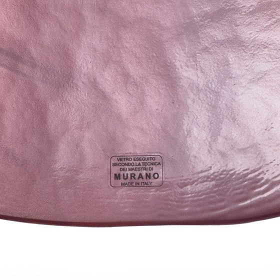 Image 1 of Paar Mid Century Moderne Murano Glazen Amethist Roze Grote Bladeren Kandelaars