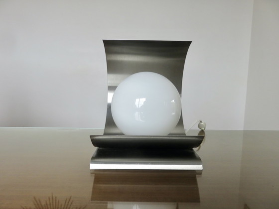 Image 1 of Lamp van roestvrij staal en opaline, Frankrijk, 1970