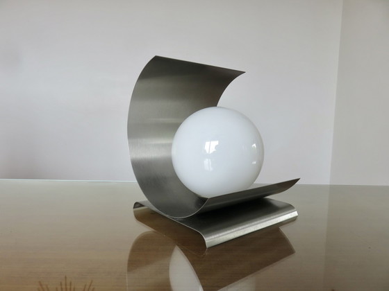 Image 1 of Lamp van roestvrij staal en opaline, Frankrijk, 1970