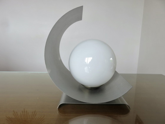 Image 1 of Lamp van roestvrij staal en opaline, Frankrijk, 1970