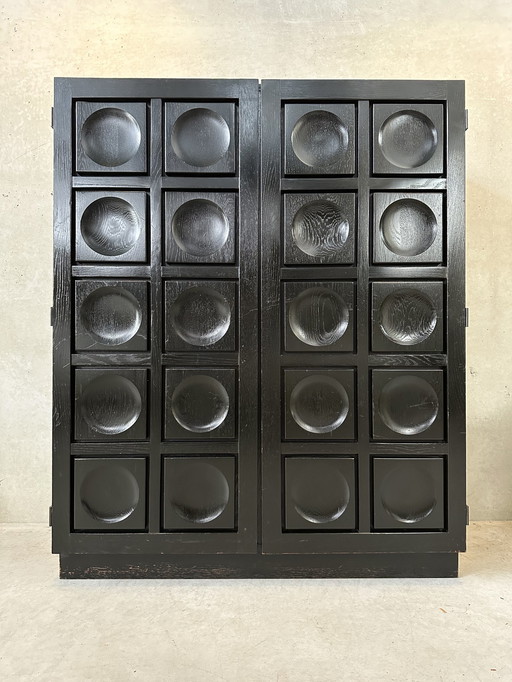 Brutalist dry bar cabinet - black stained oak 1970’s