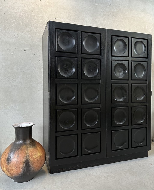 Brutalist dry bar cabinet - black stained oak 1970’s