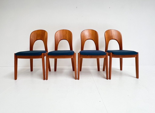 4x Koefoed Hornslet stoelen by John Mortensen Blauw, 1960’S