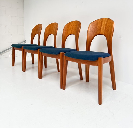 4x Koefoed Hornslet stoelen by John Mortensen Blauw, 1960’S