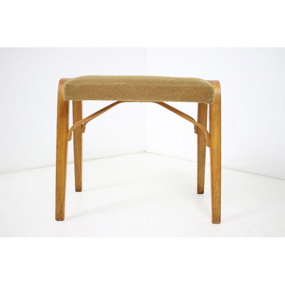 Image 1 of Vintage Thonet poef in hout en stof, Tsjecho-Slowakije 1970