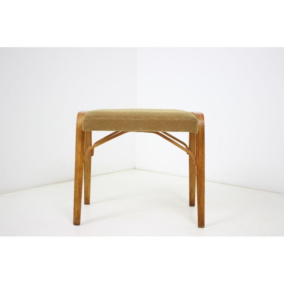 Image 1 of Vintage Thonet poef in hout en stof, Tsjecho-Slowakije 1970