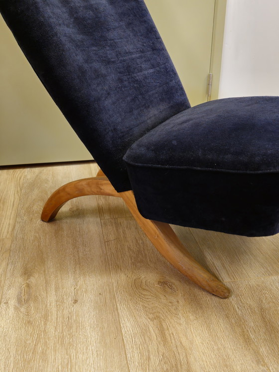 Image 1 of Vintage Theo Ruth Congo Fauteuil Stoel Donker Blauw 