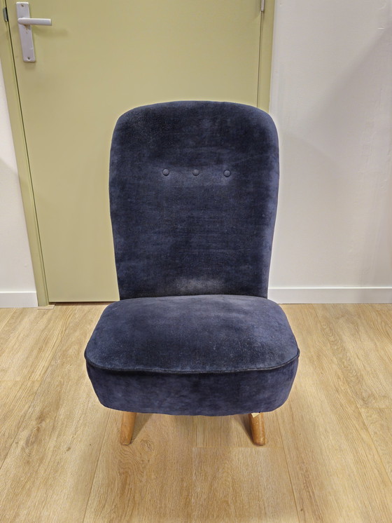 Image 1 of Vintage Theo Ruth Congo Fauteuil Stoel Donker Blauw 