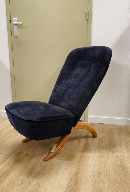 Vintage Theo Ruth Congo Fauteuil Stoel Donker Blauw 