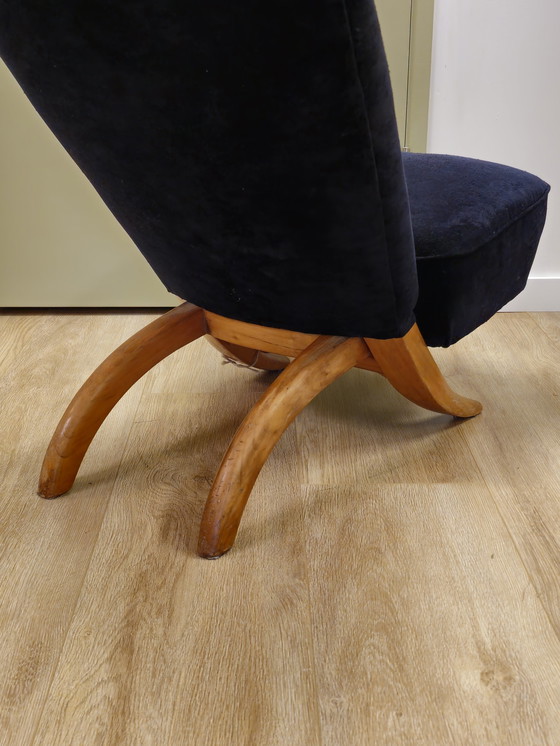 Image 1 of Vintage Theo Ruth Congo Fauteuil Stoel Donker Blauw 