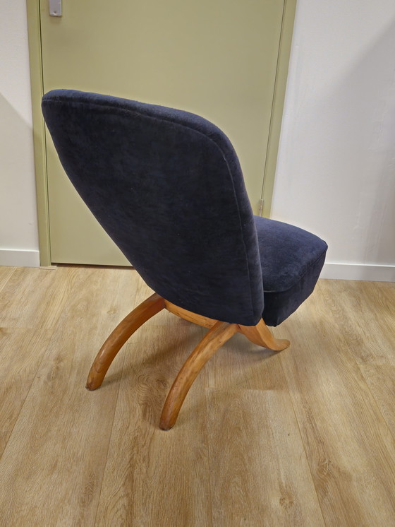 Image 1 of Vintage Theo Ruth Congo Fauteuil Stoel Donker Blauw 