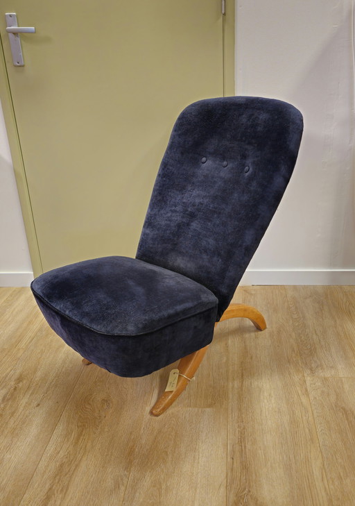 Vintage Theo Ruth Congo Fauteuil Stoel Donker Blauw 