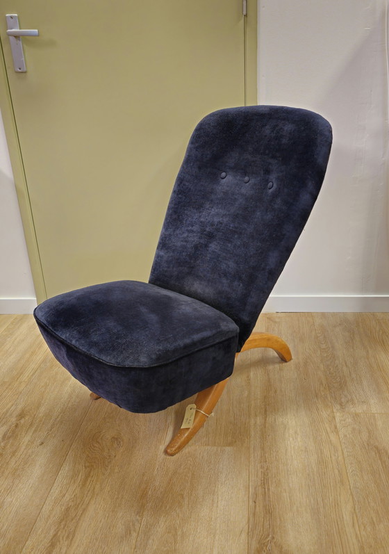 Image 1 of Vintage Theo Ruth Congo Fauteuil Stoel Donker Blauw 