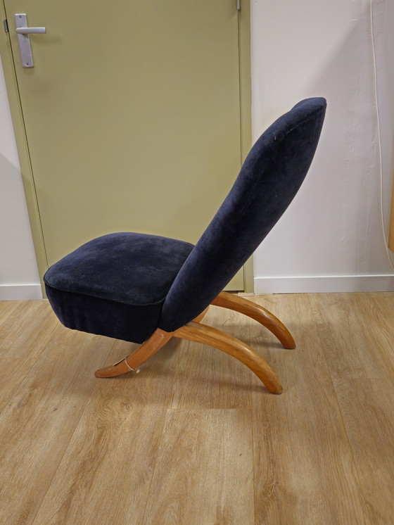 Image 1 of Vintage Theo Ruth Congo Fauteuil Stoel Donker Blauw 