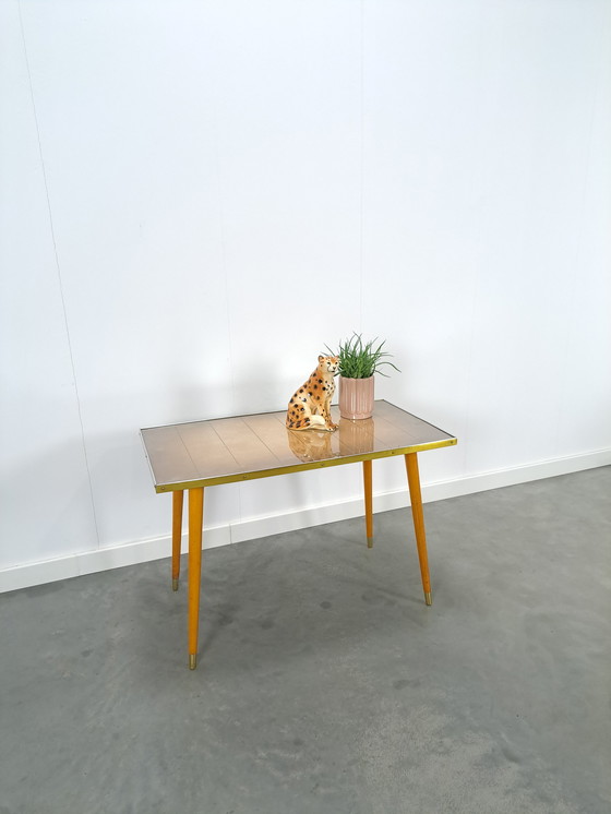 Image 1 of Koffie tafel hout met glazen blad vintage salontafel