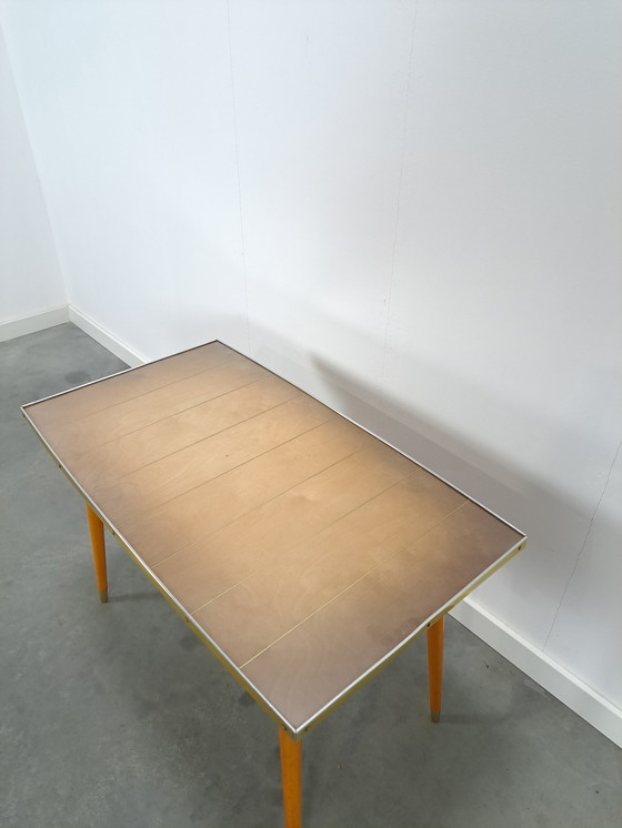 Image 1 of Koffie tafel hout met glazen blad vintage salontafel