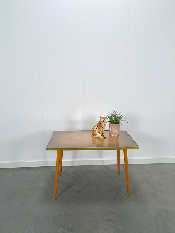 Image 1 of Koffie tafel hout met glazen blad vintage salontafel