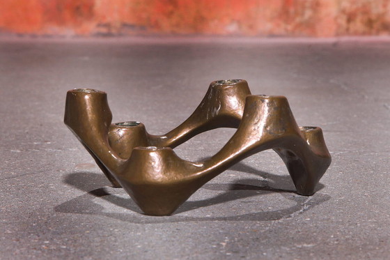 Image 1 of Michael Harjes Midcentury Brutalistisch Sculptuur Bronzen Kandelaar