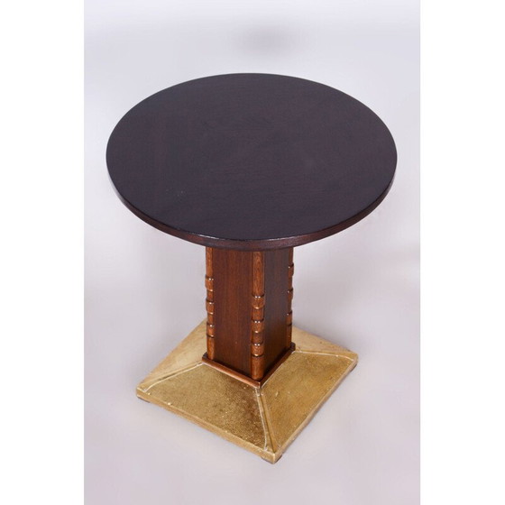 Image 1 of Vintage Art Deco bijzettafel in eiken en messing, Tsjecho-Slowakije 1920