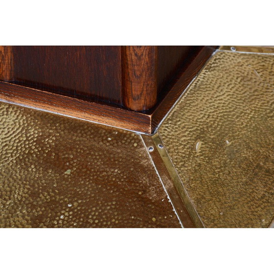 Image 1 of Vintage Art Deco bijzettafel in eiken en messing, Tsjecho-Slowakije 1920