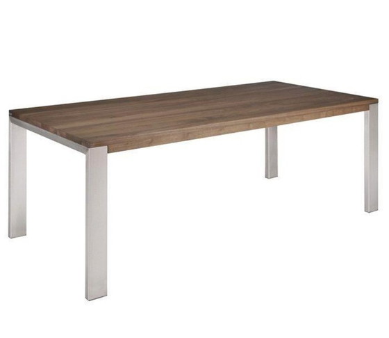 Image 1 of Bert Plantagie Designer Zware Massief Eiken Eettafel 180X100 Met Rvs Onderstel.