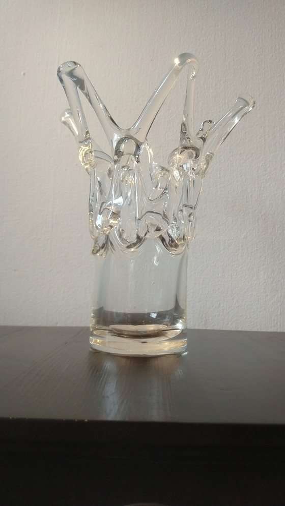 Image 1 of Vintage Glaskunst Mondgeblazen Vaas Lattice