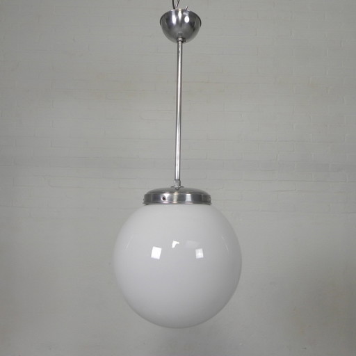 Art Deco Hanglamp Met Witte Bol, Jaren 30