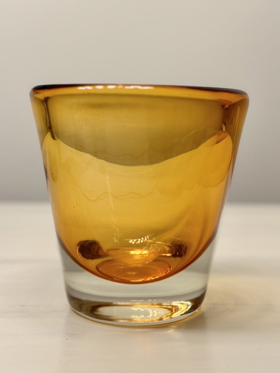 Image 1 of Gouden amber Murano Sommerso dienblad / vaas