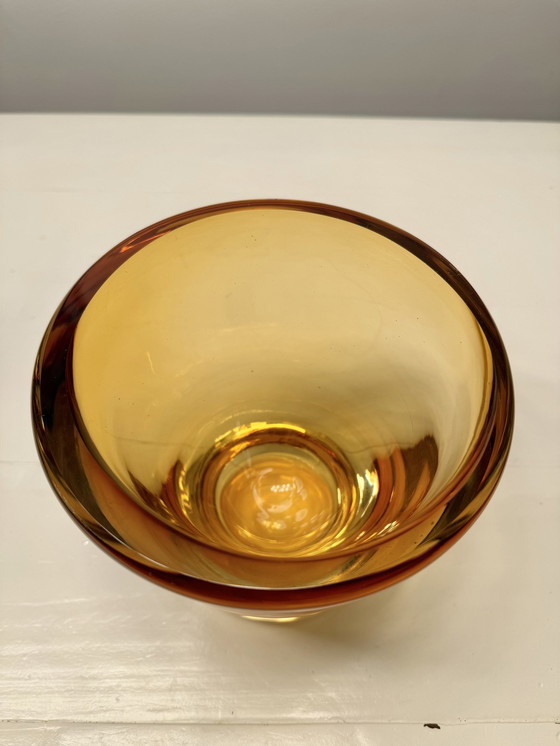 Image 1 of Gouden amber Murano Sommerso dienblad / vaas
