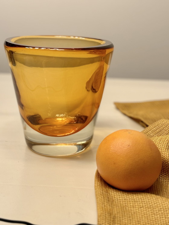 Image 1 of Gouden amber Murano Sommerso dienblad / vaas