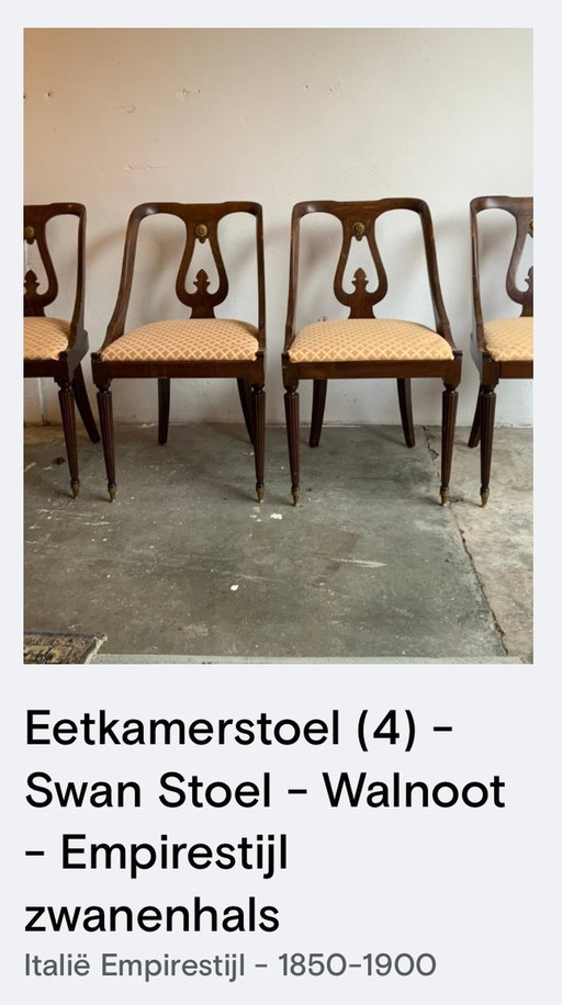 4 Antieke Italiaanse Zwanenhalsstoelen Empirestijl 1850-1900