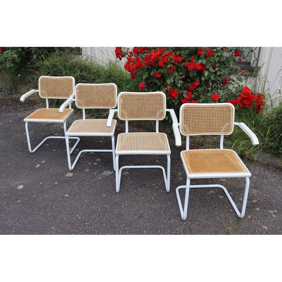 Image 1 of Set van 4 vintage fauteuils model B32 in witte stalen buizen van Marcel Breuer, Italië 1970