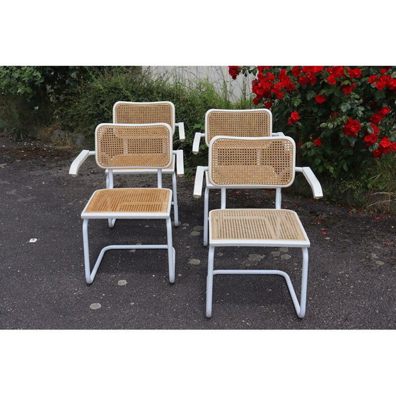 Image 1 of Set van 4 vintage fauteuils model B32 in witte stalen buizen van Marcel Breuer, Italië 1970