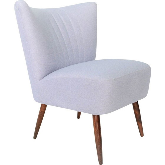 Image 1 of Vintage cocktail fauteuil in lichtgrijze stof en hout 1950