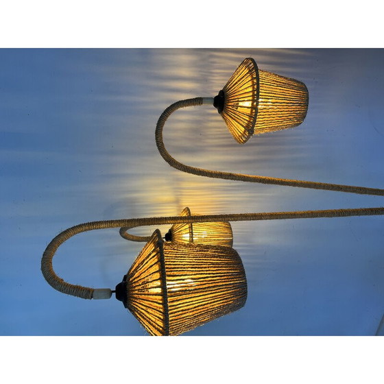 Image 1 of Vintage driepoot vloerlamp van metaal en touw